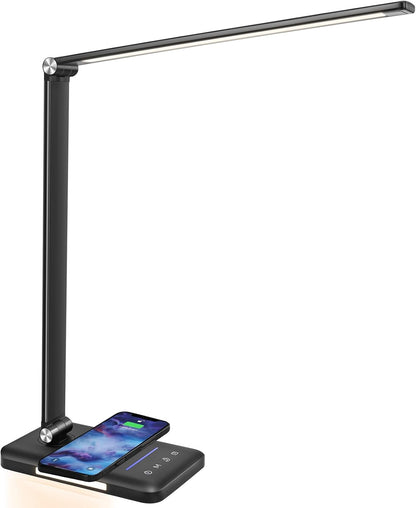LED Desk Lamp with Wireless Charger, USB Charging Port, Eye Care