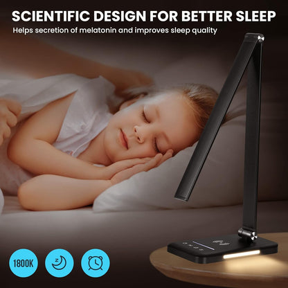 LED Desk Lamp with Wireless Charger, USB Charging Port, Eye Care