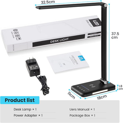 LED Desk Lamp with Wireless Charger, USB Charging Port, Eye Care
