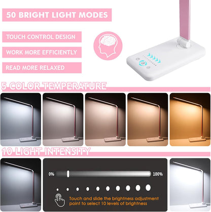 LED Desk Lamp with Wireless Charger, USB Charging Port, Eye Care