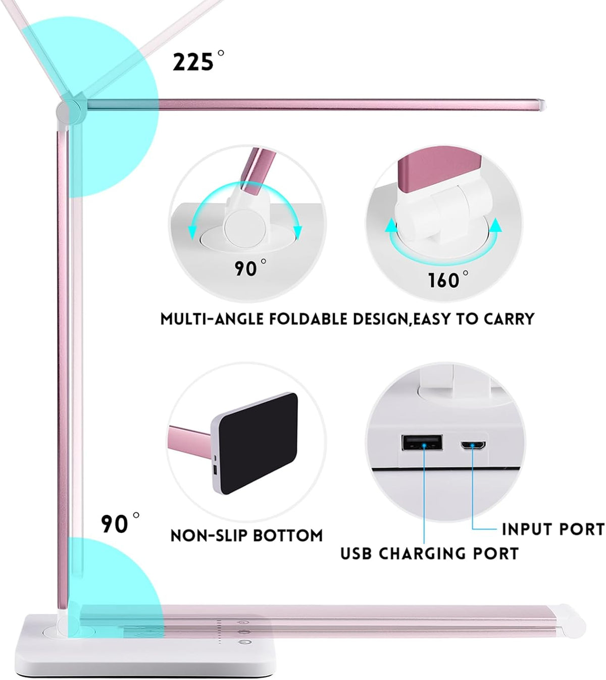LED Desk Lamp with Wireless Charger, USB Charging Port, Eye Care