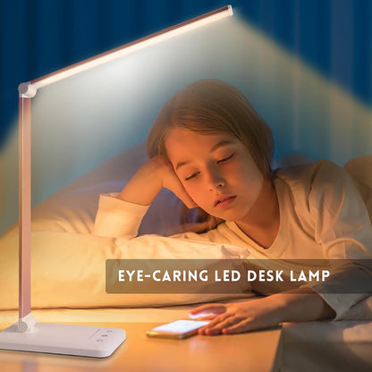 LED Desk Lamp with Wireless Charger, USB Charging Port, Eye Care