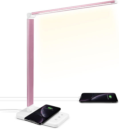 LED Desk Lamp with Wireless Charger, USB Charging Port, Eye Care
