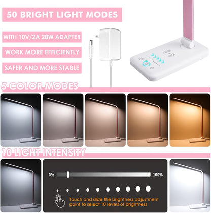 LED Desk Lamp with Wireless Charger, USB Charging Port, Eye Care