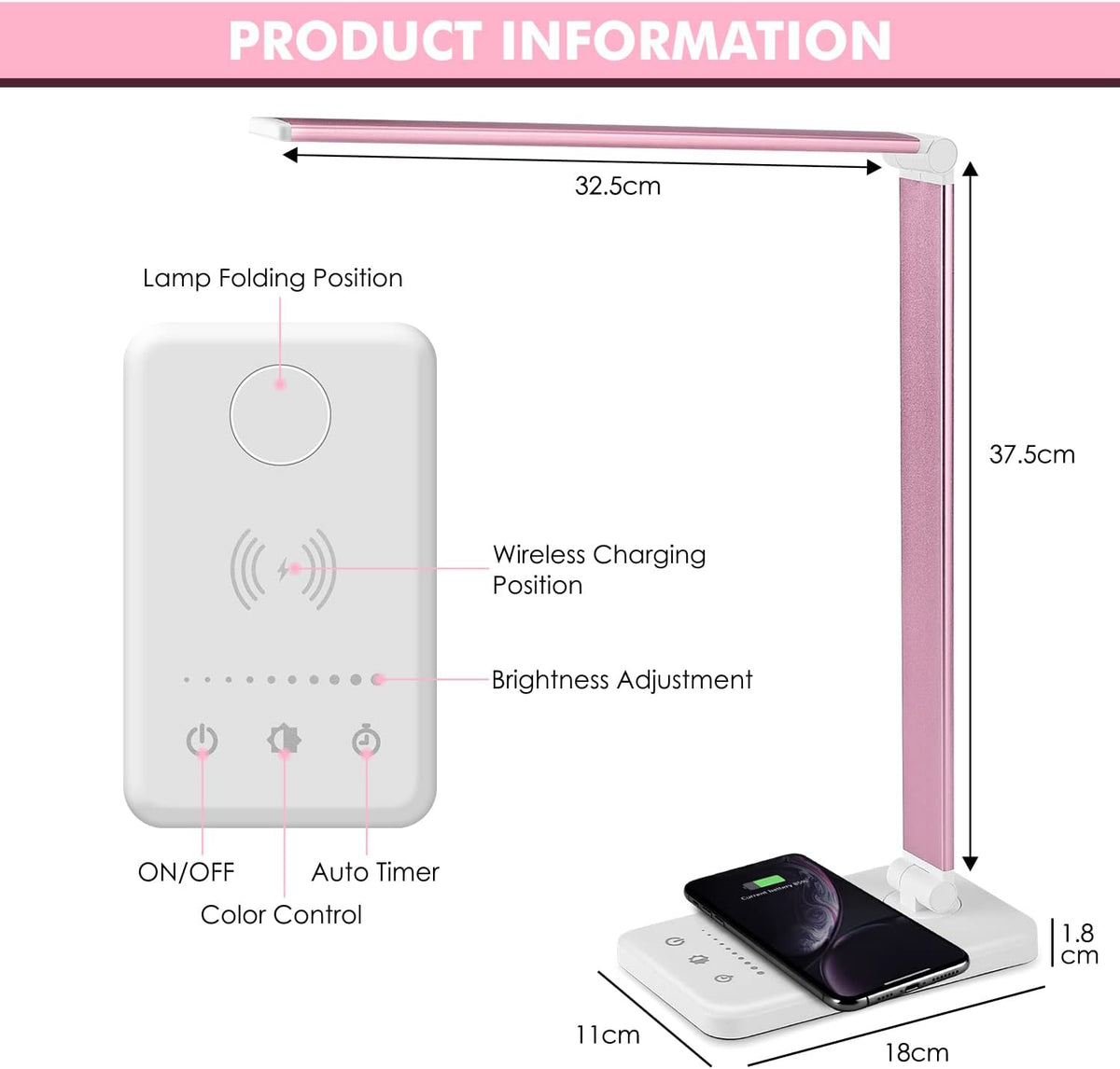 LED Desk Lamp with Wireless Charger, USB Charging Port, Eye Care