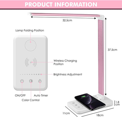 LED Desk Lamp with Wireless Charger, USB Charging Port, Eye Care