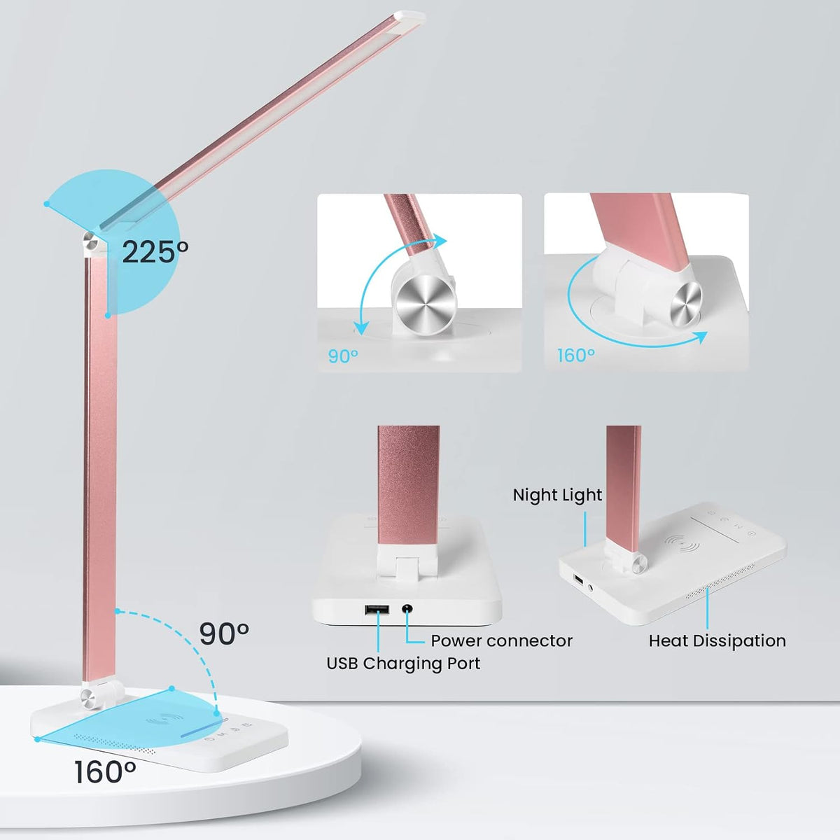 LED Desk Lamp with Wireless Charger, USB Charging Port, Eye Care
