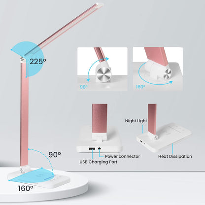 LED Desk Lamp with Wireless Charger, USB Charging Port, Eye Care