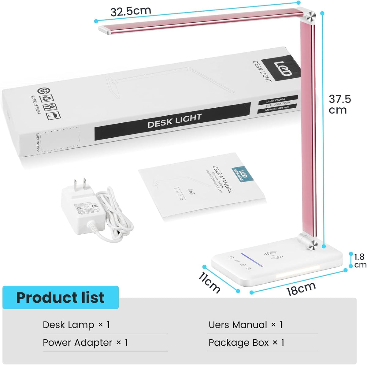 LED Desk Lamp with Wireless Charger, USB Charging Port, Eye Care