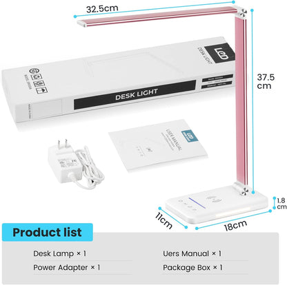 LED Desk Lamp with Wireless Charger, USB Charging Port, Eye Care