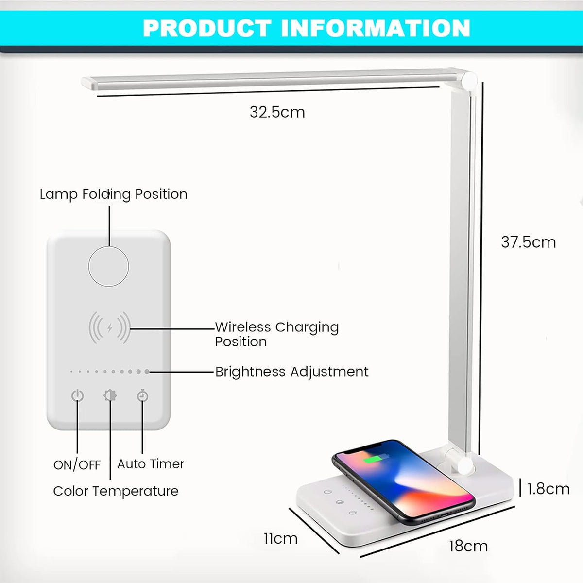 LED Desk Lamp with Wireless Charger, USB Charging Port, Eye Care