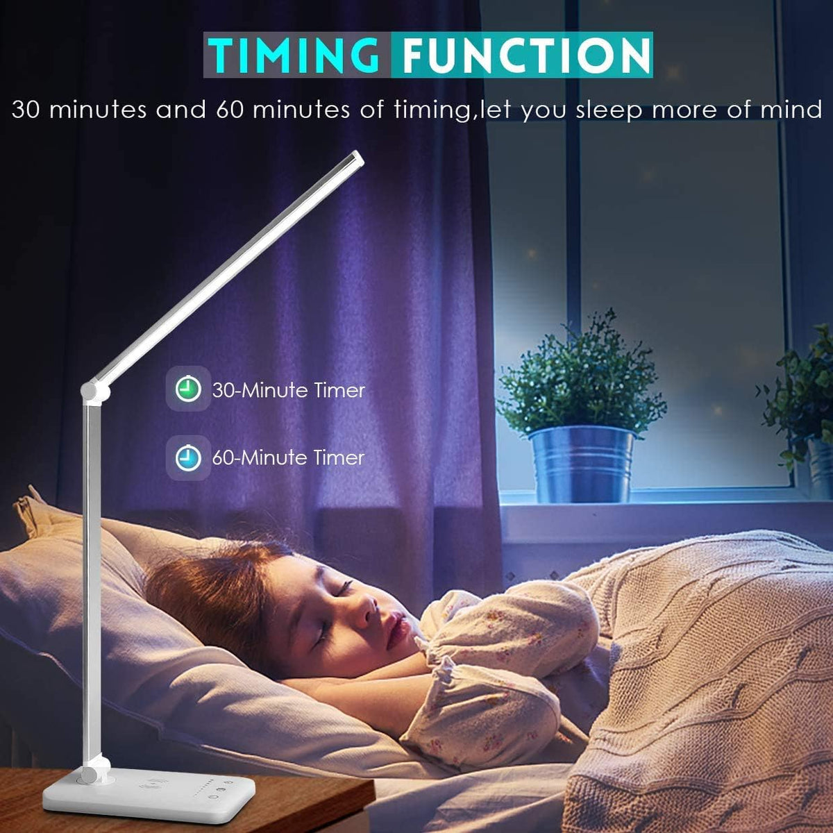 LED Desk Lamp with Wireless Charger, USB Charging Port, Eye Care