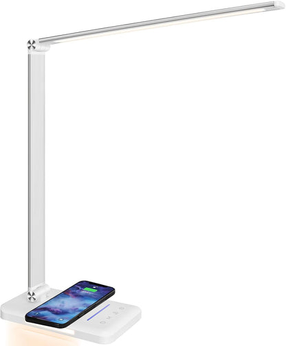 LED Desk Lamp with Wireless Charger, USB Charging Port, Eye Care