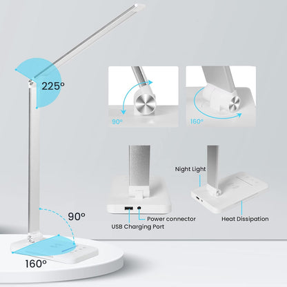 LED Desk Lamp with Wireless Charger, USB Charging Port, Eye Care