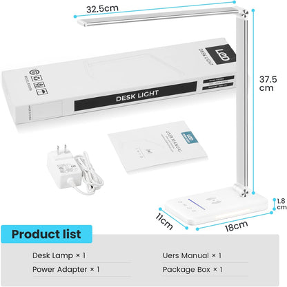 LED Desk Lamp with Wireless Charger, USB Charging Port, Eye Care
