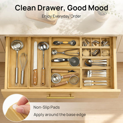 2 Pack Bamboo Drawer Organizer Boxes, Junk Drawer Storage Trays