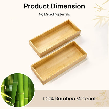 2 Pack Bamboo Drawer Organizer Boxes, Junk Drawer Storage Trays