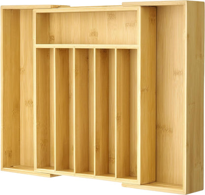 2 Pack Bamboo Drawer Organizer Boxes, Junk Drawer Storage Trays