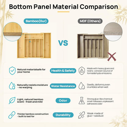 2 Pack Bamboo Drawer Organizer Boxes, Junk Drawer Storage Trays
