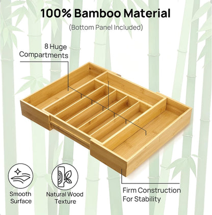 2 Pack Bamboo Drawer Organizer Boxes, Junk Drawer Storage Trays