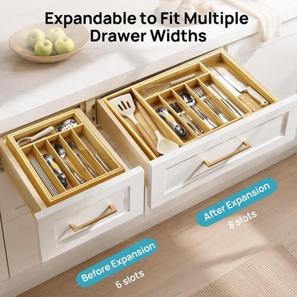 2 Pack Bamboo Drawer Organizer Boxes, Junk Drawer Storage Trays