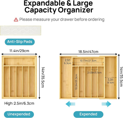 2 Pack Bamboo Drawer Organizer Boxes, Junk Drawer Storage Trays