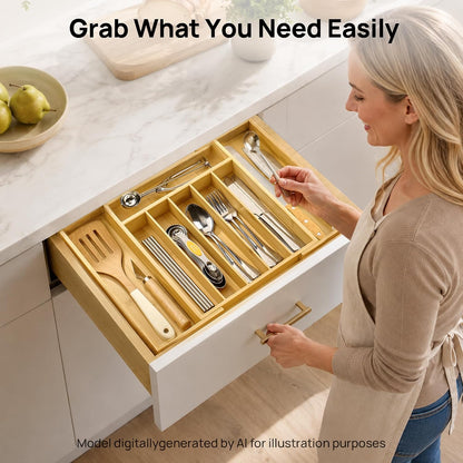 2 Pack Bamboo Drawer Organizer Boxes, Junk Drawer Storage Trays