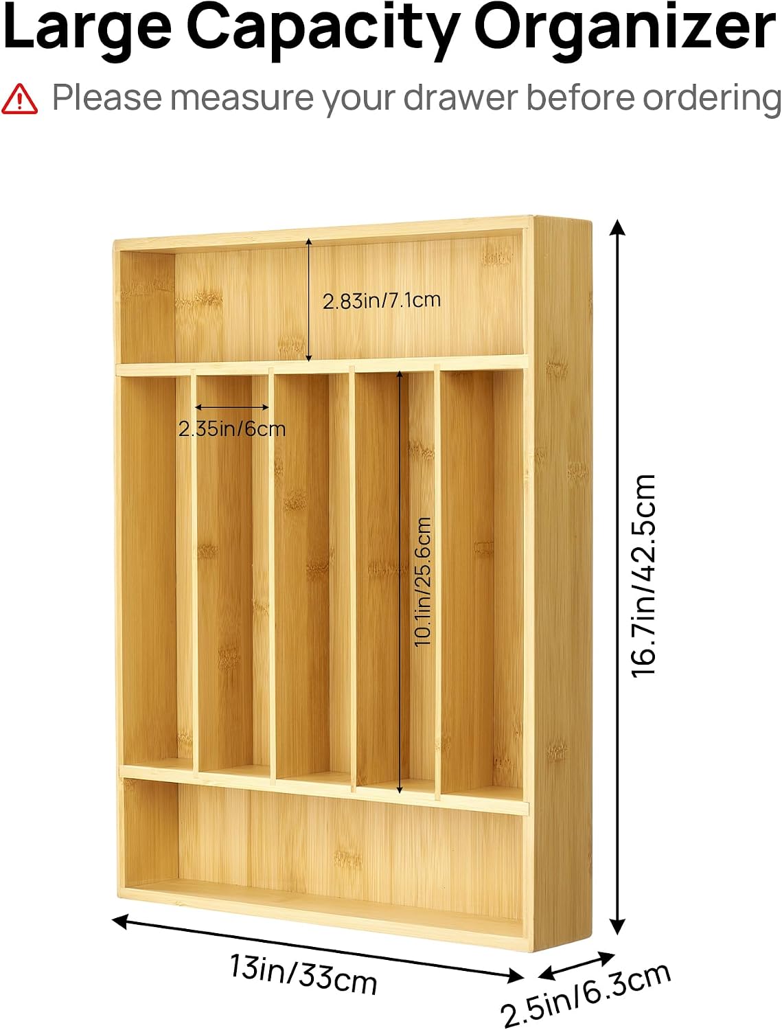 2 Pack Bamboo Drawer Organizer Boxes, Junk Drawer Storage Trays