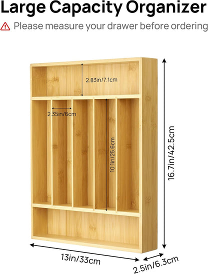 2 Pack Bamboo Drawer Organizer Boxes, Junk Drawer Storage Trays