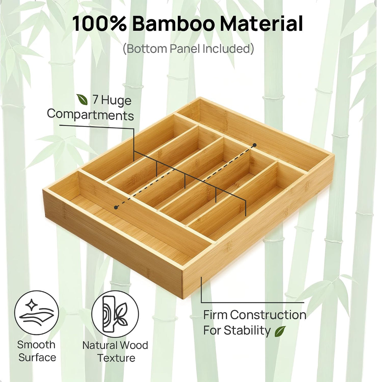 2 Pack Bamboo Drawer Organizer Boxes, Junk Drawer Storage Trays