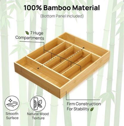 2 Pack Bamboo Drawer Organizer Boxes, Junk Drawer Storage Trays