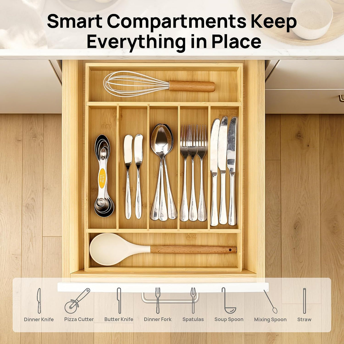 2 Pack Bamboo Drawer Organizer Boxes, Junk Drawer Storage Trays