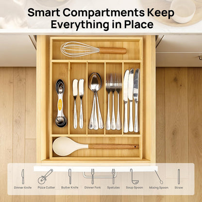 2 Pack Bamboo Drawer Organizer Boxes, Junk Drawer Storage Trays