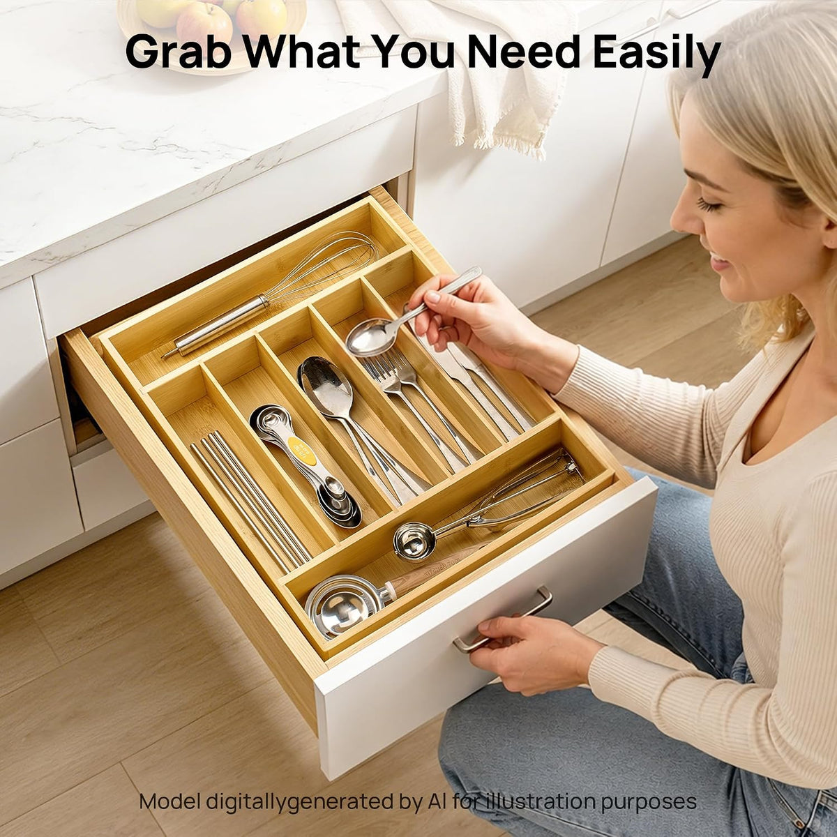 2 Pack Bamboo Drawer Organizer Boxes, Junk Drawer Storage Trays