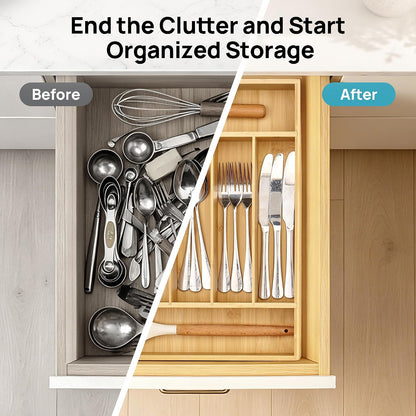 2 Pack Bamboo Drawer Organizer Boxes, Junk Drawer Storage Trays