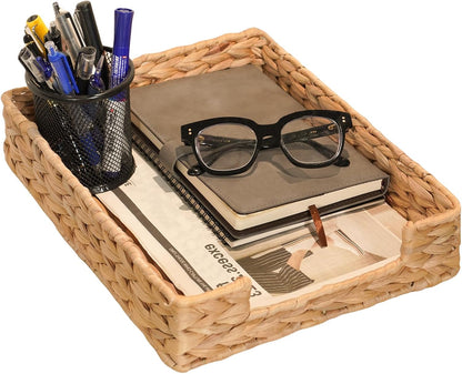 Water Hyacinth Letter Tray for A4 File Desk Mail Letter-Size Paper, Basket Woven Organizer, Magazine Files Storage, Office Document Organizer and Storage