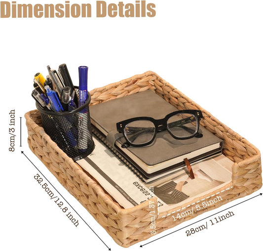 Water Hyacinth Letter Tray for A4 File Desk Mail Letter-Size Paper, Basket Woven Organizer, Magazine Files Storage, Office Document Organizer and Storage