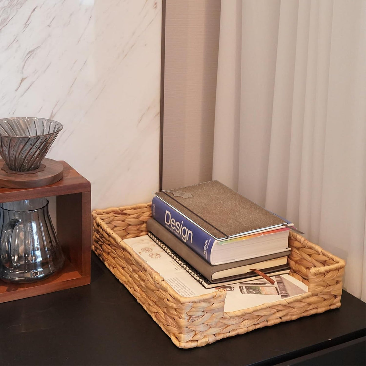 Water Hyacinth Letter Tray for A4 File Desk Mail Letter-Size Paper, Basket Woven Organizer, Magazine Files Storage, Office Document Organizer and Storage
