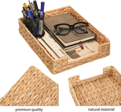 Water Hyacinth Letter Tray for A4 File Desk Mail Letter-Size Paper, Basket Woven Organizer, Magazine Files Storage, Office Document Organizer and Storage