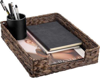 Water Hyacinth Letter Tray for A4 File Desk Mail Letter-Size Paper, Basket Woven Organizer, Magazine Files Storage, Office Document Organizer and Storage