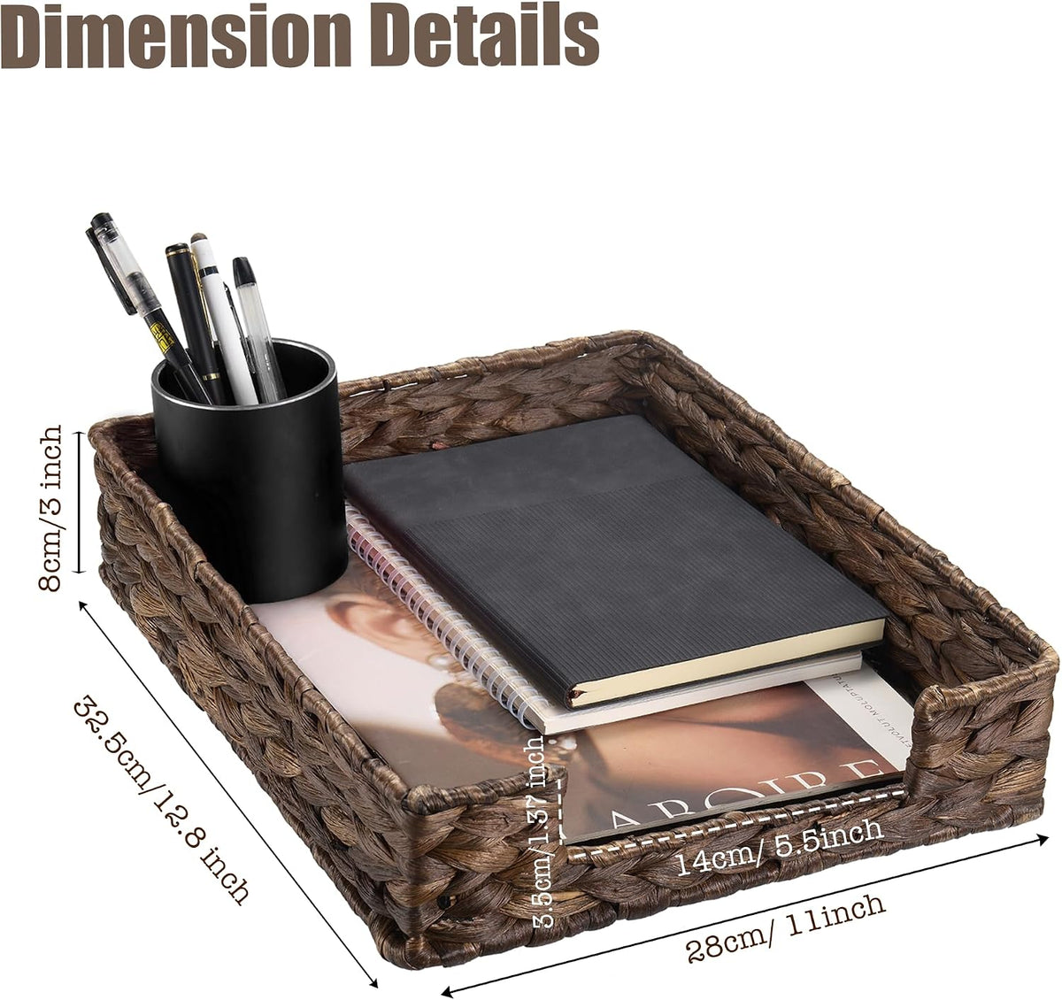Water Hyacinth Letter Tray for A4 File Desk Mail Letter-Size Paper, Basket Woven Organizer, Magazine Files Storage, Office Document Organizer and Storage