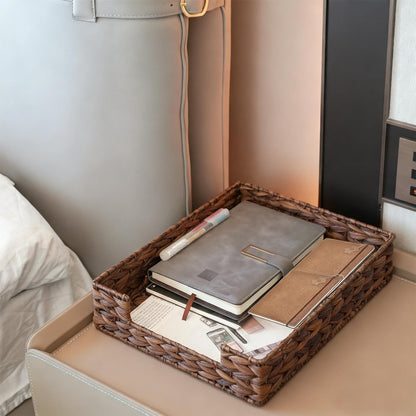 Water Hyacinth Letter Tray for A4 File Desk Mail Letter-Size Paper, Basket Woven Organizer, Magazine Files Storage, Office Document Organizer and Storage