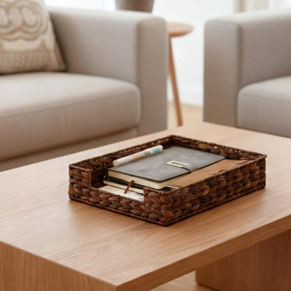 Water Hyacinth Letter Tray for A4 File Desk Mail Letter-Size Paper, Basket Woven Organizer, Magazine Files Storage, Office Document Organizer and Storage