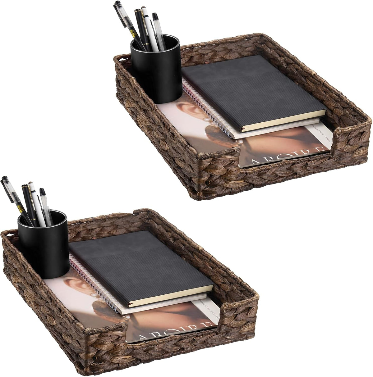 Water Hyacinth Letter Tray for A4 File Desk Mail Letter-Size Paper, Basket Woven Organizer, Magazine Files Storage, Office Document Organizer and Storage