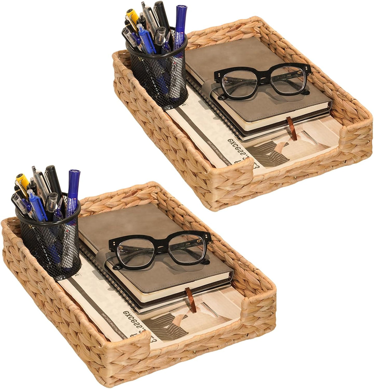 Water Hyacinth Letter Tray for A4 File Desk Mail Letter-Size Paper, Basket Woven Organizer, Magazine Files Storage, Office Document Organizer and Storage