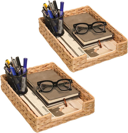 Water Hyacinth Letter Tray for A4 File Desk Mail Letter-Size Paper, Basket Woven Organizer, Magazine Files Storage, Office Document Organizer and Storage