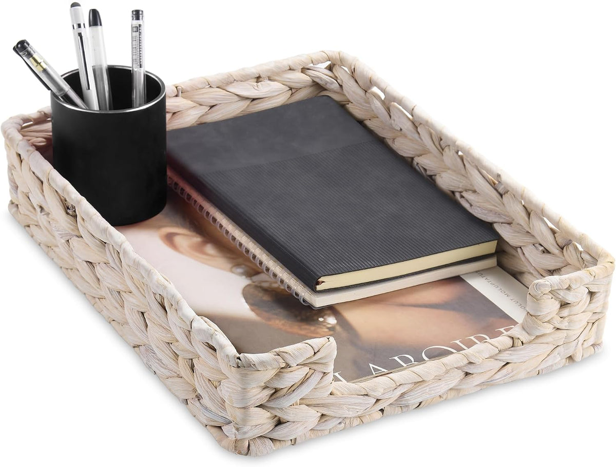 Water Hyacinth Letter Tray for A4 File Desk Mail Letter-Size Paper, Basket Woven Organizer, Magazine Files Storage, Office Document Organizer and Storage