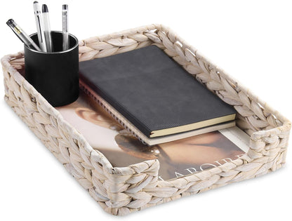 Water Hyacinth Letter Tray for A4 File Desk Mail Letter-Size Paper, Basket Woven Organizer, Magazine Files Storage, Office Document Organizer and Storage