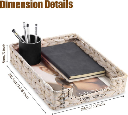 Water Hyacinth Letter Tray for A4 File Desk Mail Letter-Size Paper, Basket Woven Organizer, Magazine Files Storage, Office Document Organizer and Storage