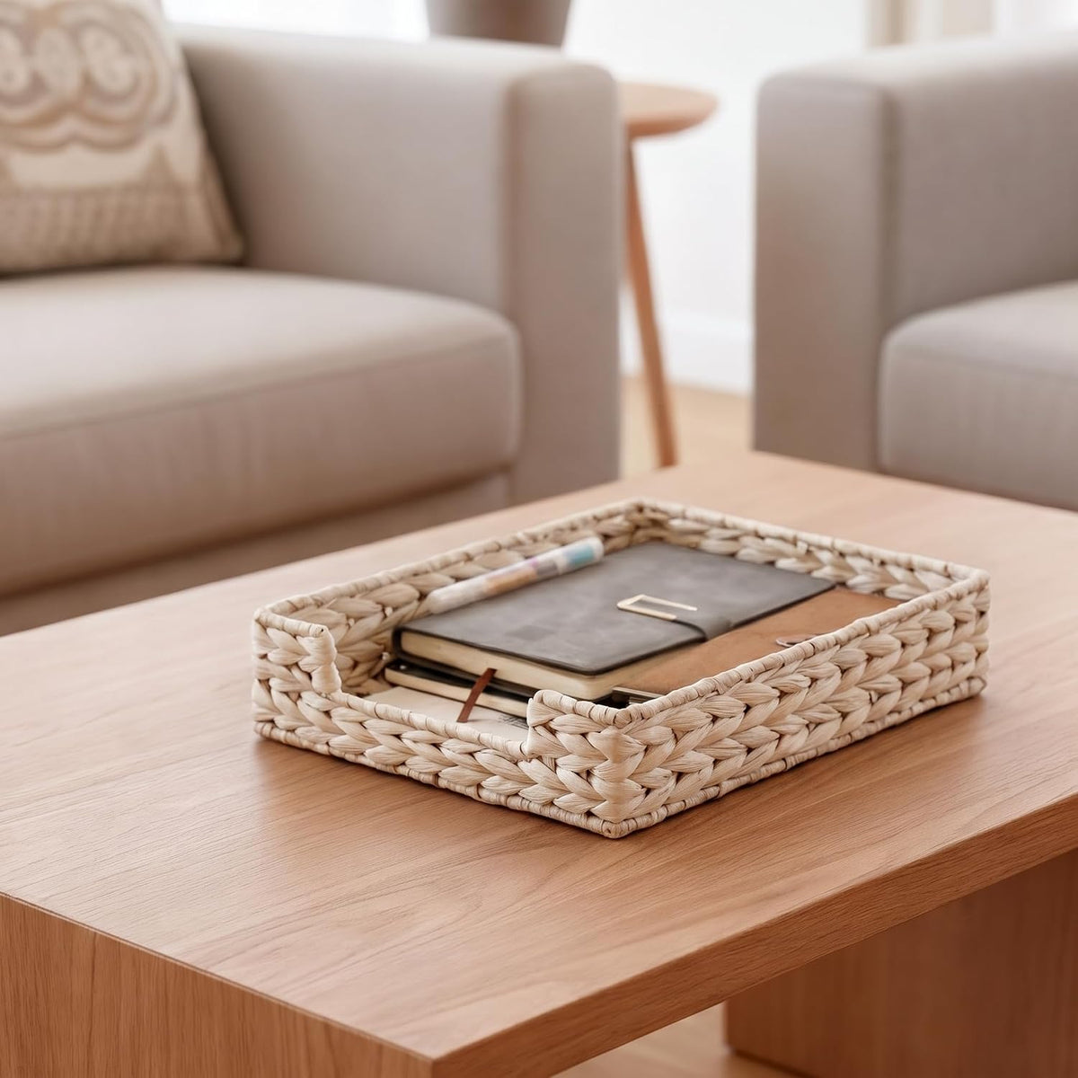 Water Hyacinth Letter Tray for A4 File Desk Mail Letter-Size Paper, Basket Woven Organizer, Magazine Files Storage, Office Document Organizer and Storage